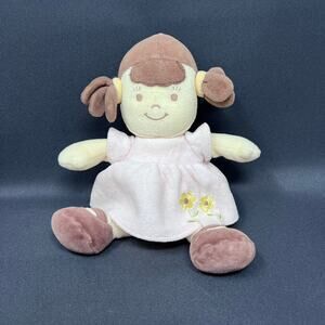 Dandelion Plush Baby Doll Brunette Brown Hair‎ Pigtails Organic Cotton 10" Lovey